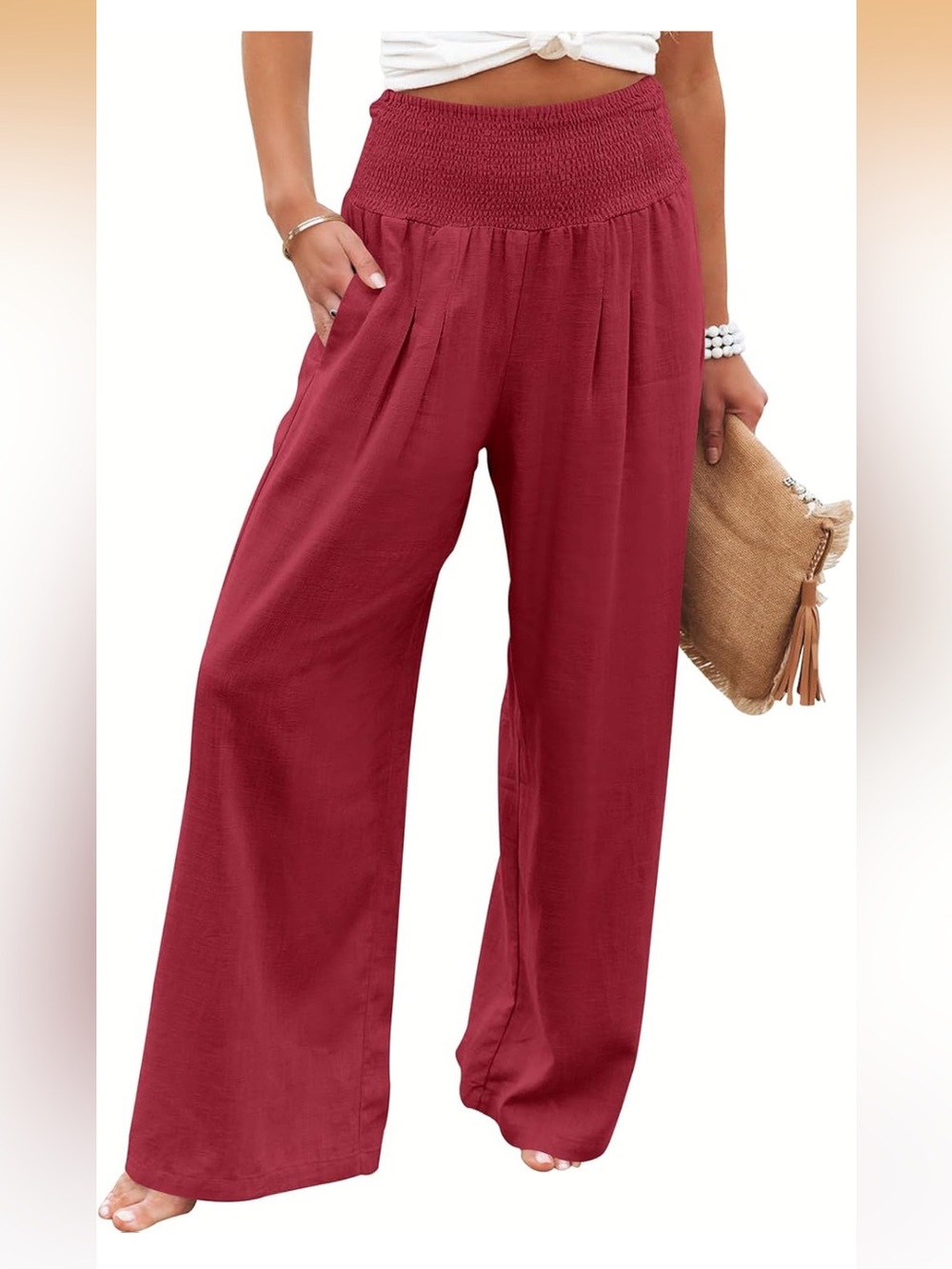 Women's pleated linen palazzo pants